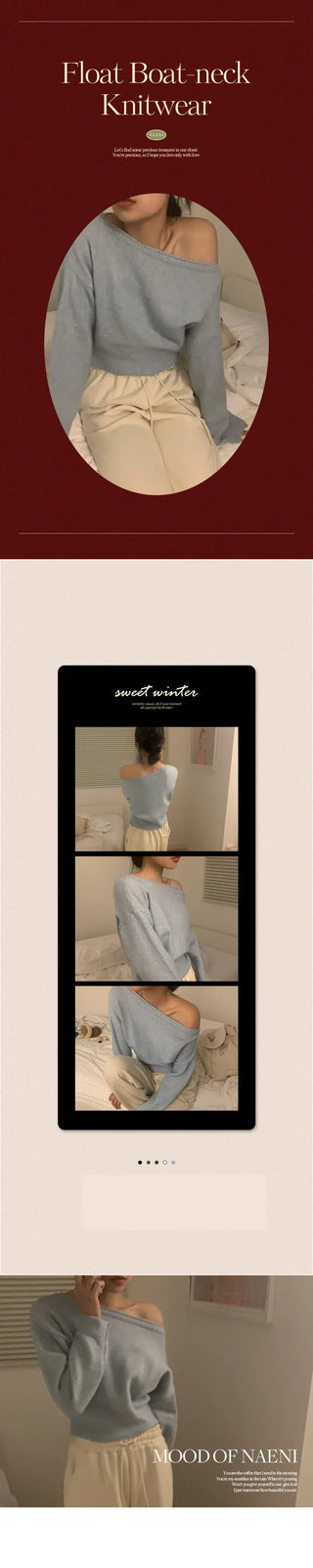 Slim asymmetrical off-shoulder long-sleeved knit