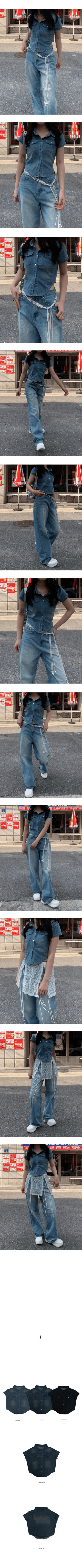 Colored short-sleeved denim shirt