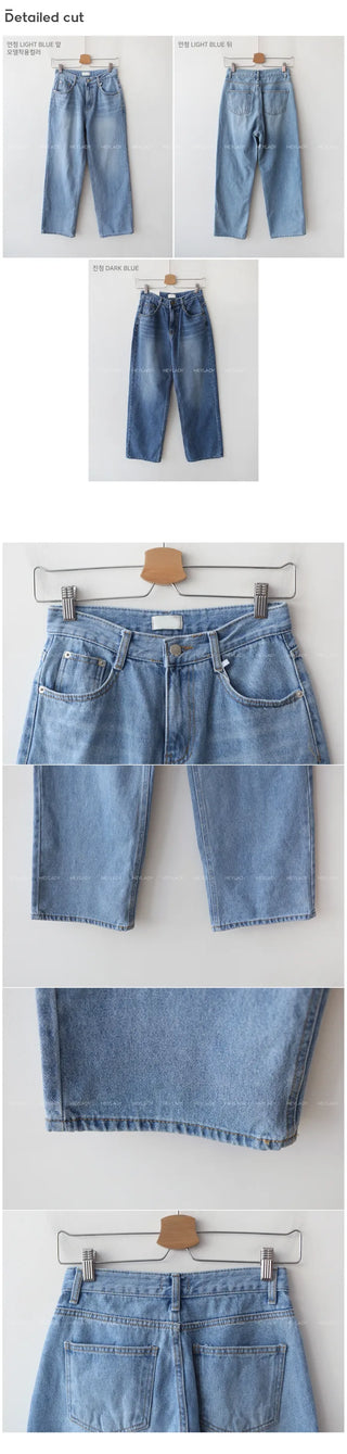 Cotton slit wide denim pants