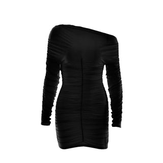 Off shoulder long sleeve ruched mini dress