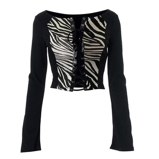 Long sleeve print lace up top