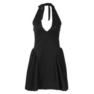 Halter v neck solid backless mini dress
