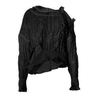 Long sleeve buckle knitted hollow out cut out top