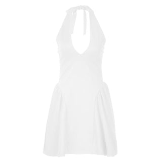Halter v neck solid backless mini dress