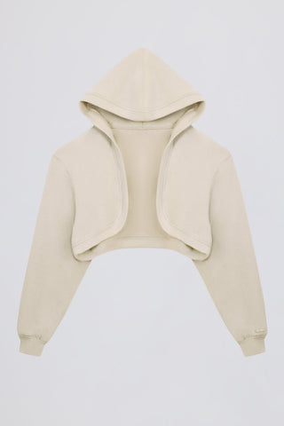 Brushed Jersey Hooded Cropped Shrug in Ecru