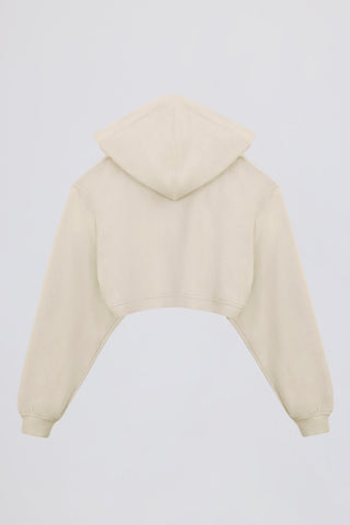 Brushed Jersey Hooded Cropped Shrug in Ecru