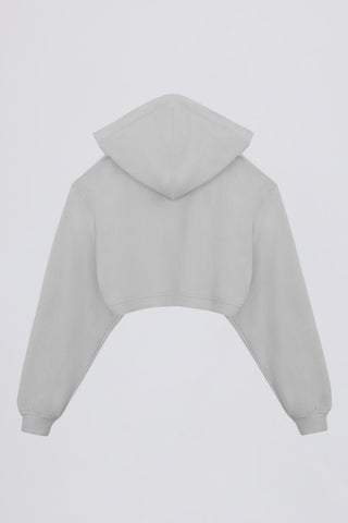Brushed Jersey Hooded Cropped Shrug in Fog Grey