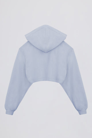 Brushed Jersey Hooded Cropped Shrug in Soft Blue