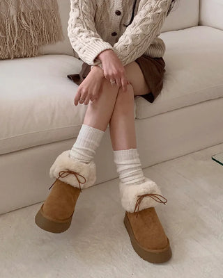 (4cm) Lace-up platform sheepskin boots