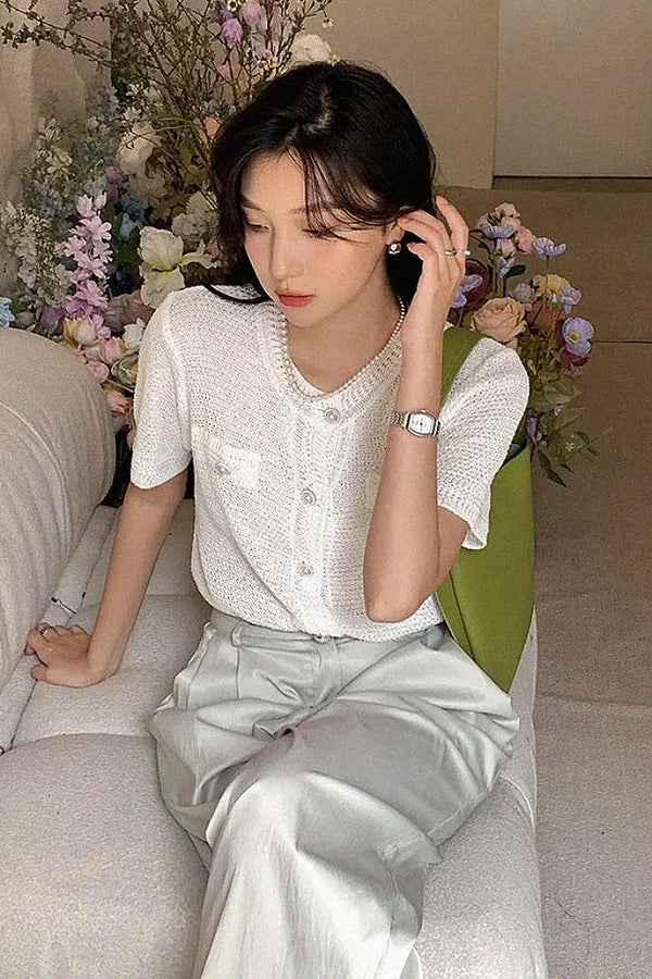 Knitted Short-Sleeve Thin Cardigan