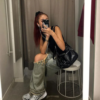 Vintage wide-leg denim pants