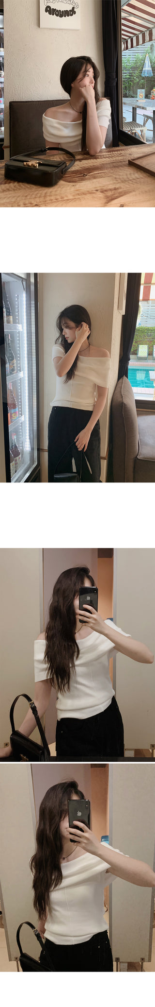 Off-shoulder slim knit - 3 colors