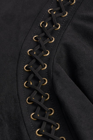 Lace-Up Mid-Rise Mini Skirt in Black