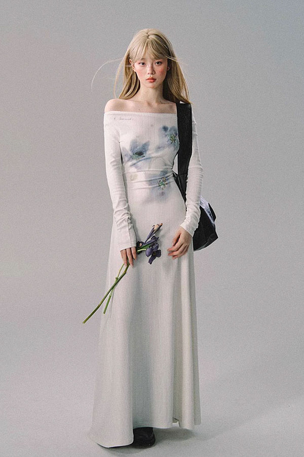 Midnight Tulip ink blue smudge print dress
