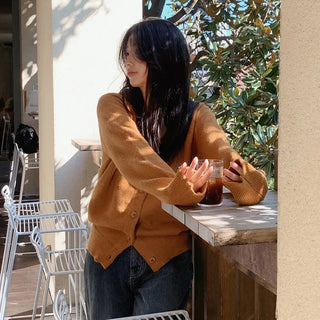 V-neck fluffy cardigan