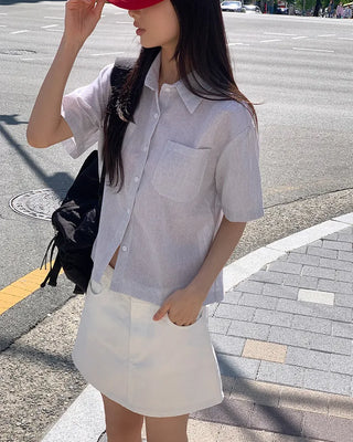 Summer Loose Fit Striped Short-Sleeve Shirt