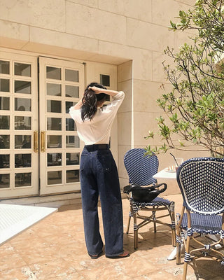 Real wide-leg denim pants