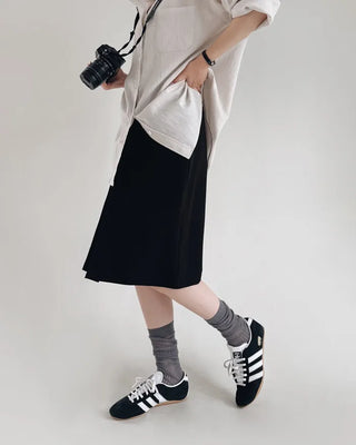 Front pleated midi skirt