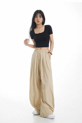 high waist ice silk drape casual pants