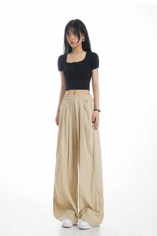 high waist ice silk drape casual pants