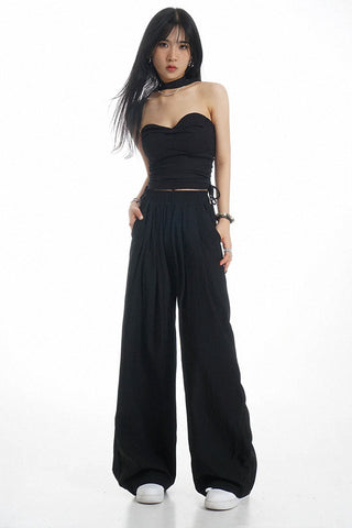 high waist ice silk drape casual pants