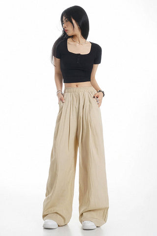 high waist ice silk drape casual pants