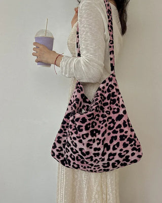 Pink corduroy leopard eco bag