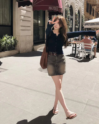 Vintage Wash Denim Skirt