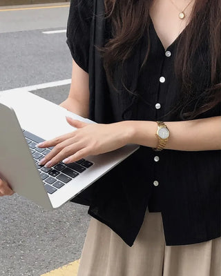 Strappy short-sleeved blouse