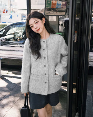 Hairy Collarless Half Coat