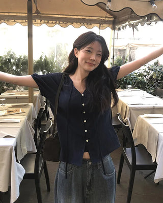 Strappy short-sleeved blouse