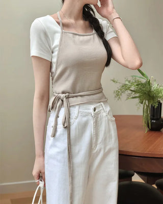 Halter neck knit bustier layered top