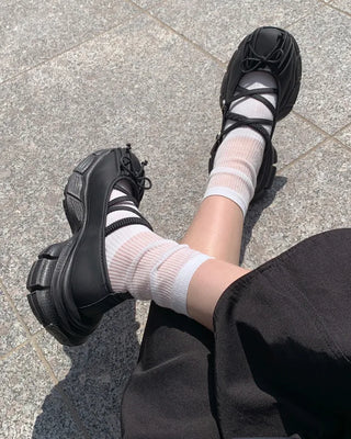 Mary Jane Ribbon Platform Loafer Sneakers (2 colors)