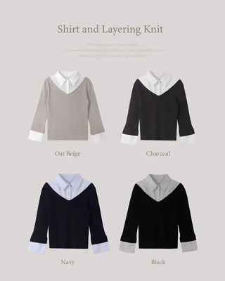 Extremely popular in Korea! Shirt-layered knit / 5 colors