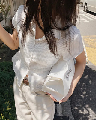 Striped short-sleeved shirt