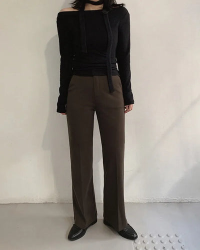 Warm fleece-lined semi-bootcut slacks