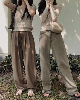 (basic/long) Mute Tone Shirring Denim Pants - 4 sizes