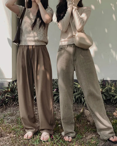 (basic/long) Mute Tone Shirring Denim Pants - 4 sizes