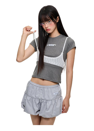 [JIKOO] lace patchwork top