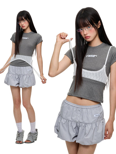 [JIKOO] lace patchwork top