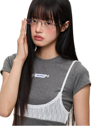 [JIKOO] lace patchwork top