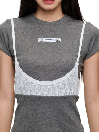[JIKOO] lace patchwork top