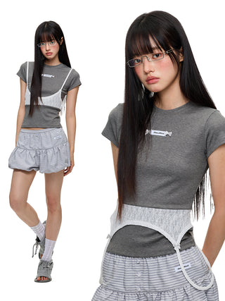 [JIKOO] lace patchwork top