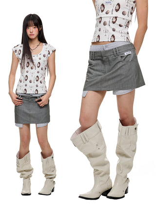 [JIKOO] patchwork suit skirt