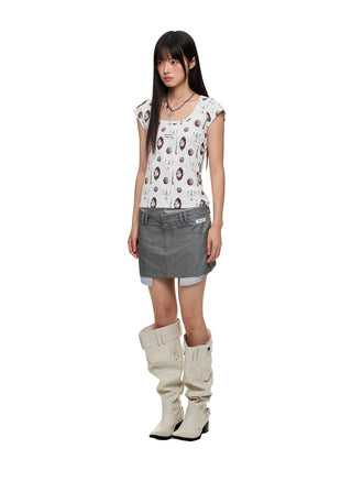 [JIKOO] patchwork suit skirt