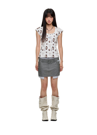 [JIKOO] patchwork suit skirt