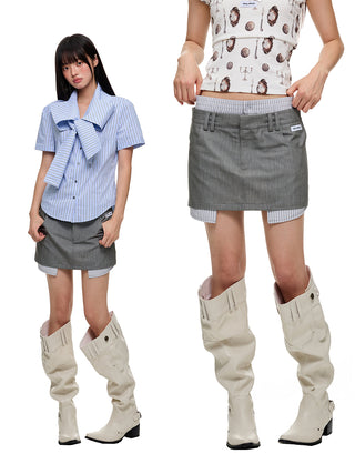 [JIKOO] patchwork suit skirt