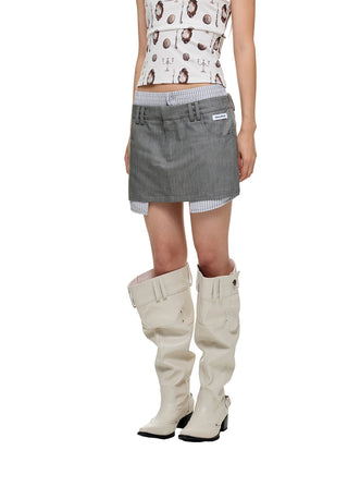 [JIKOO] patchwork suit skirt