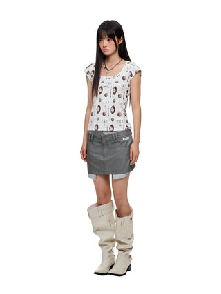 [JIKOO] patchwork suit skirt