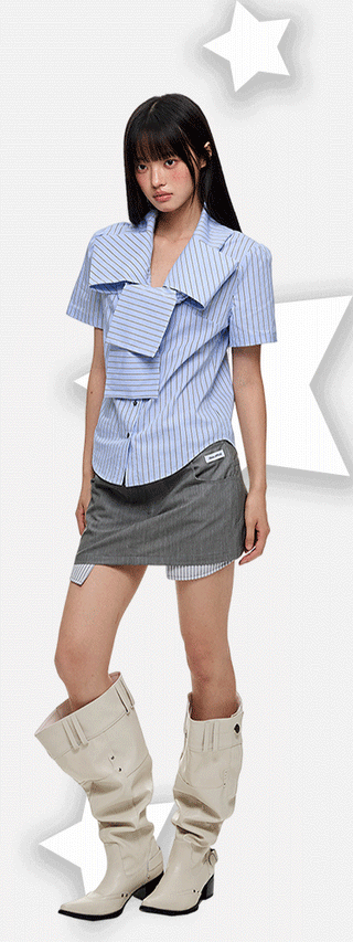 [JIKOO] patchwork suit skirt